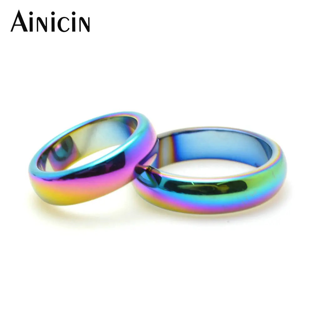 Кольцо с радужным покрытием из гематита #6 ~ #10 для мужчин и женщин модные