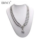 Женское Двухслойное ожерелье из серебра 925 пробы, с натуральным пресноводным жемчугом 8-9 мм