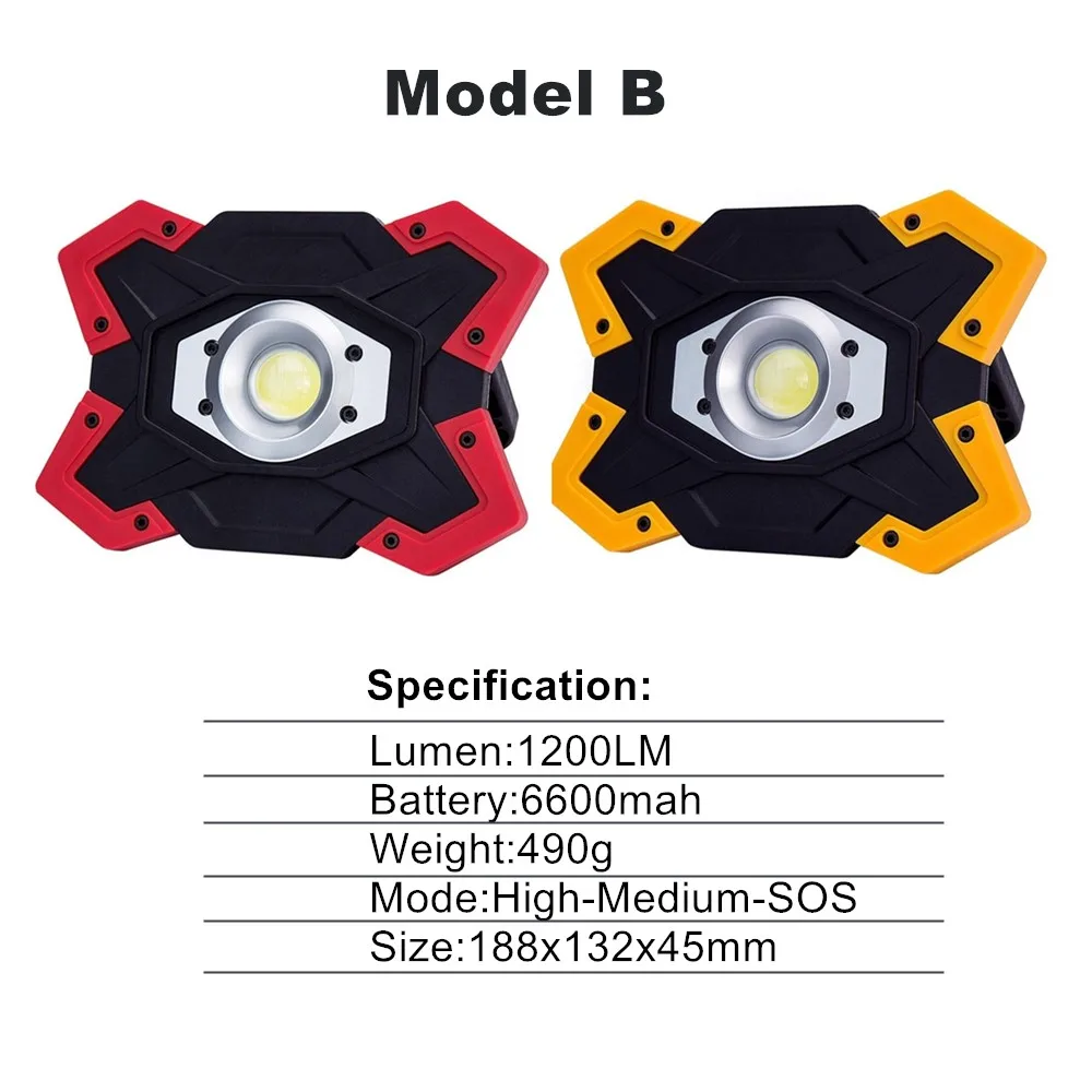 Model B 20 Вт COB светодиодный светильник для работы с зарядкой от USB, походный фонарь, внешний аккумулятор, портативный Водонепроницаемый аварийный светильник, Дневной светильник - Мощность в ваттах: Model B