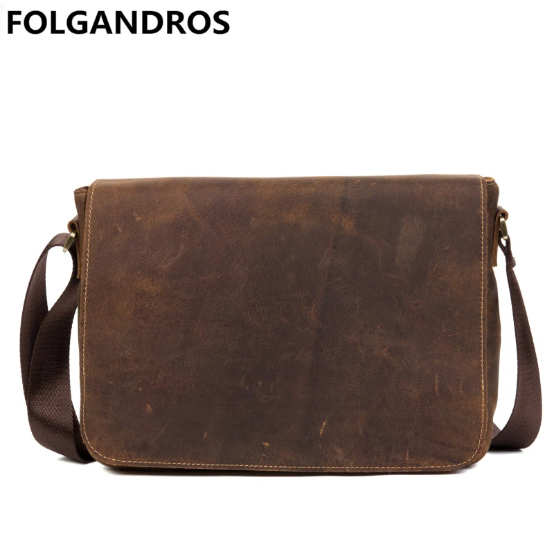 

Men Vintage Messenger Shoulder Bag Fashion Schoolbag for College Students Brand Designer Real Cowhide Zipper Crossbody Bag Bolsa