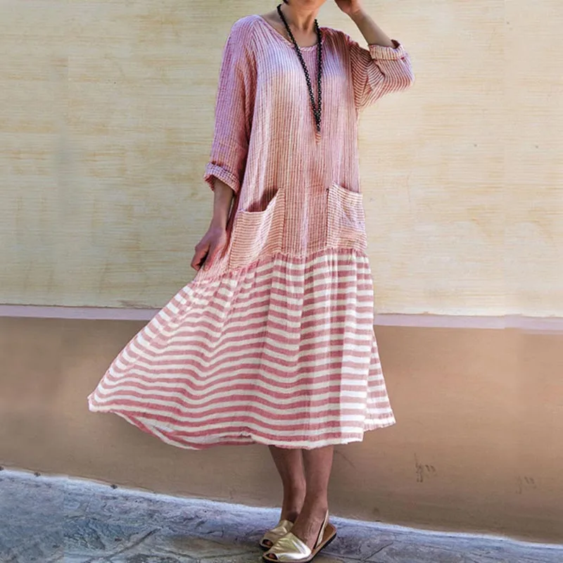 Женское платье женское повседневное летнее хлопковое белье Длинные Мешковатые