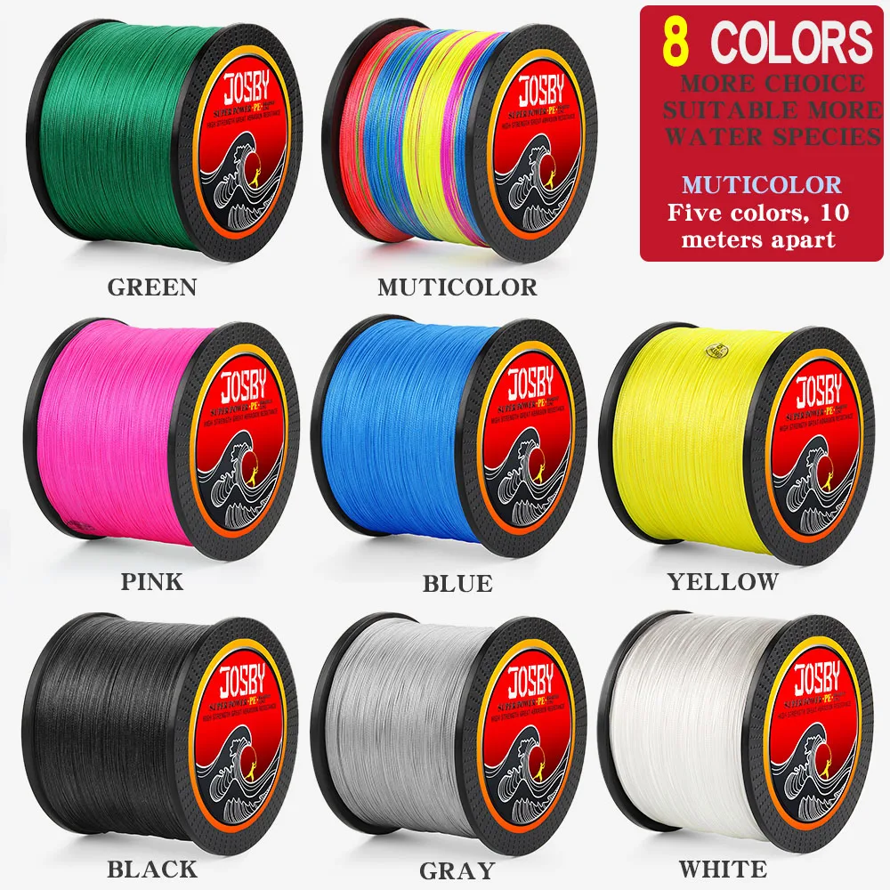 JOSBY 300M 500M 1000M  8 Strands 10-78LB New PE Braided Fishing Wire Multifilament Super Strong Fishing Line Japan Multicolour
