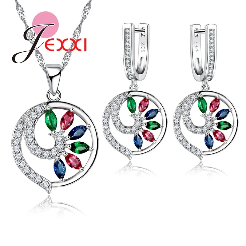 

Colorful Peacock Design Animal Fashion Jewelry Set Beautiful CZ Crystal 925 Sterling Silver Christmas Birthday Gift Wholesale