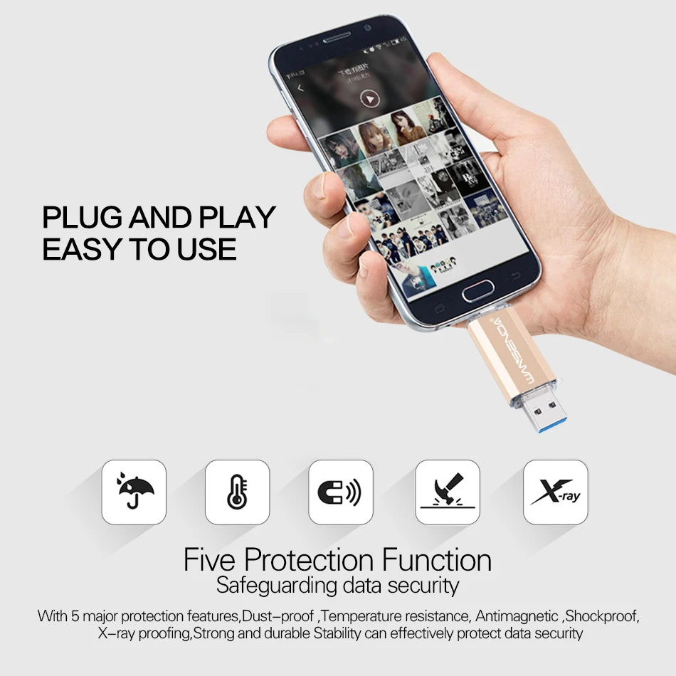 WANSENDA OTG USB флеш накопитель 2 в 1 USB3.0 & Type C 16 ГБ 32 64 Гб 128 256 высокоскоростная карта