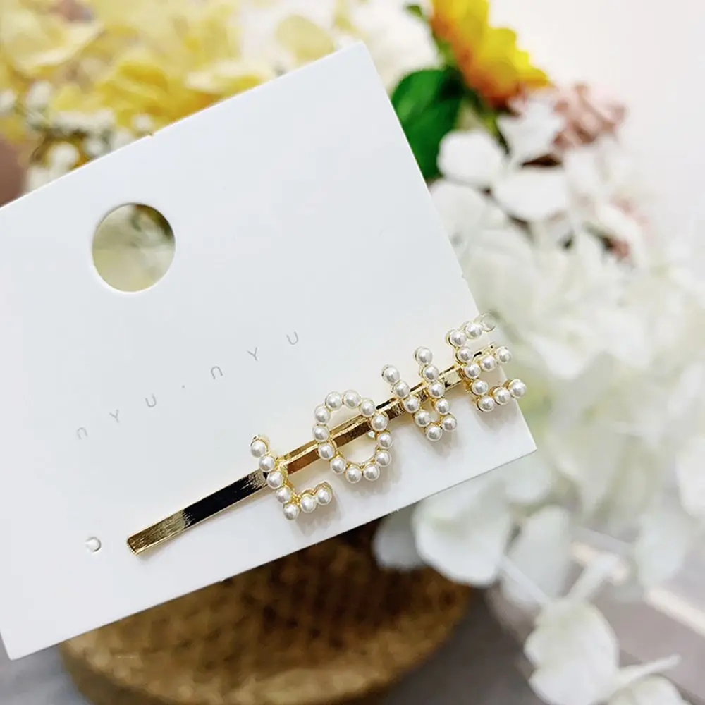 Женская заколка для волос с жемчужинами Заколка невидимка надписью улыбающееся