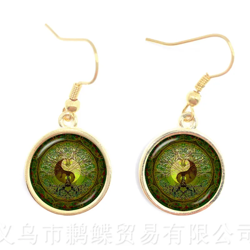 Серьги подвески Инь Янь серьги с волшебным знаком Зен стеклянный кабошон