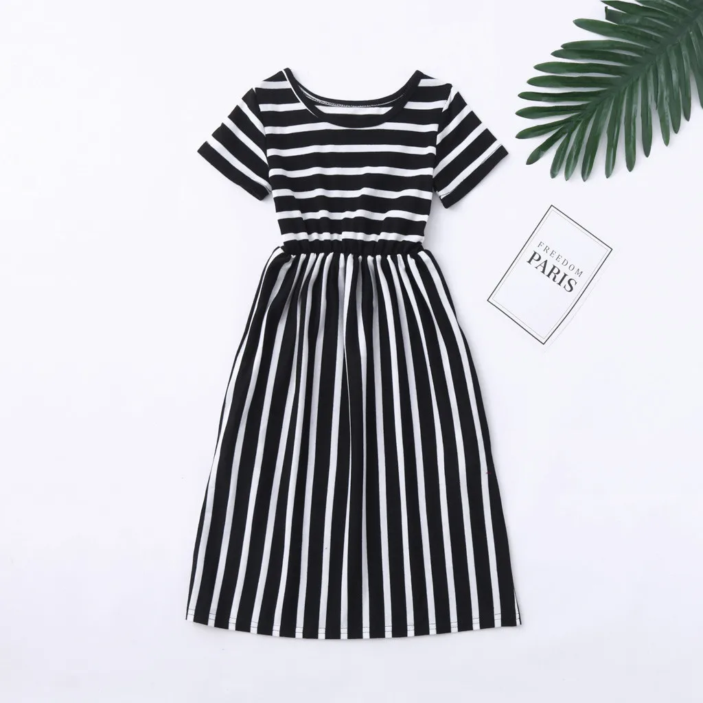 Girls Summer Striped Fashionable Dress Toddler Baby Short Sleeve Print Kids Dresses Clothes | Детская одежда и обувь