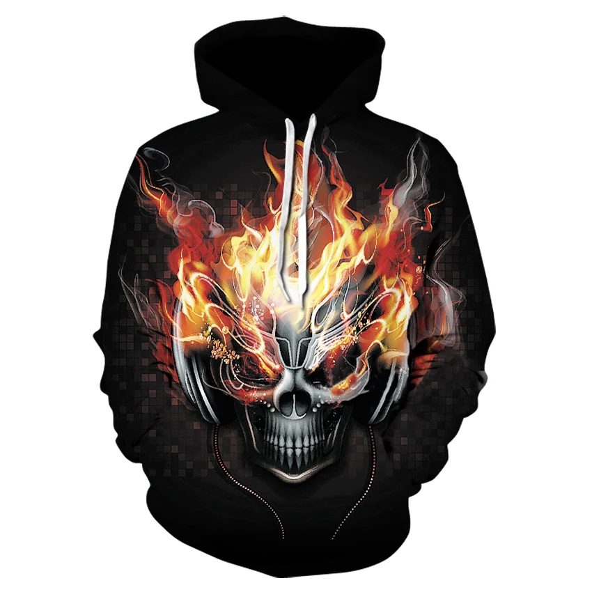 Толстовка с капюшоном Fire Skull мужская и женская модная толстовка спортивный