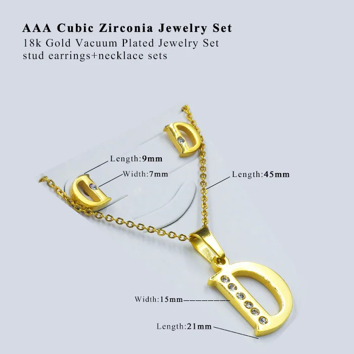 Роскошные модные ювелирные наборы из нержавеющей стали с буквой D позолоченный