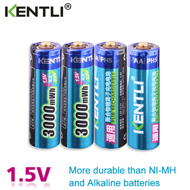 

KENTLI 4pcs/lot Stable voltage 3000mWh aa batteries 1.5V rechargeable battery polymer lithium li-ion battery for camera ect