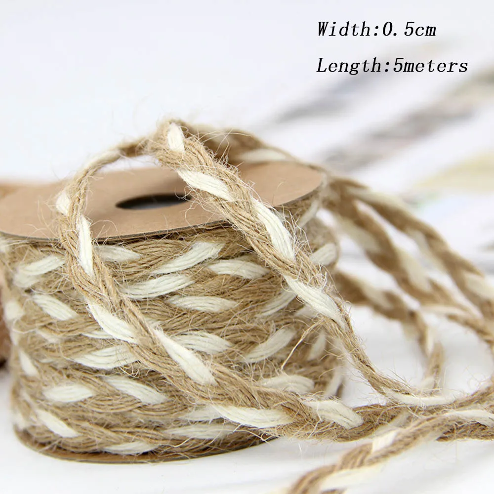 5 meters 0.5cm Чирбанты льняное белье ленточки для волос тонкие DIY украшения подарки упаковочный обмоточный фестиваль вечерние украшения лента из джута, мешковины - Цвет: 5 meters 0.5cm