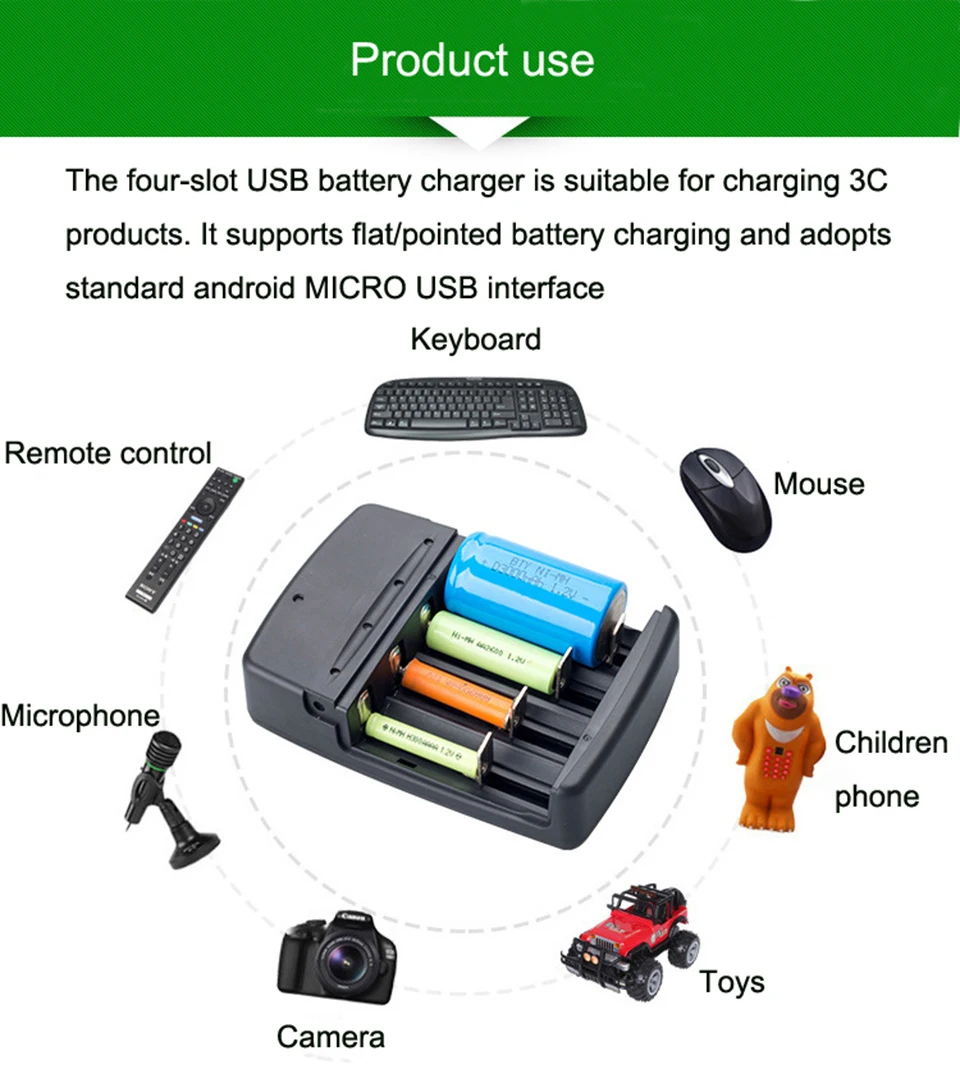 4 слота Смарт USB зарядное устройство для аккумуляторов 1,2 в A AA AAA NiMh NiCd 1,5 В щелочные 3,7 в Li-Ion 26650 18650 зарядное устройство для аккумуляторов