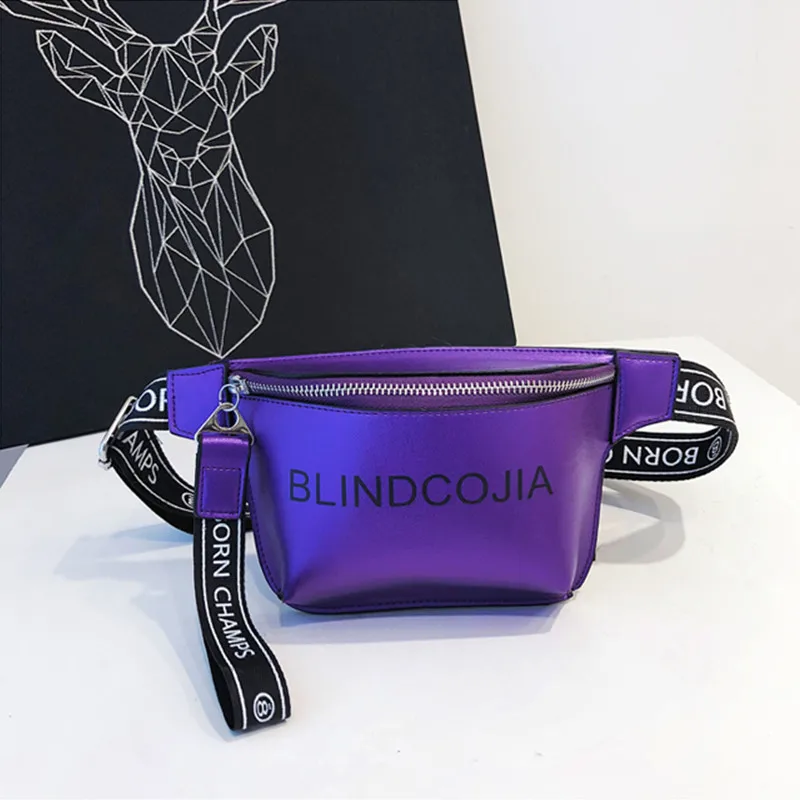 purple Женская поясная сумка, Новая Европейская и американская сумка на одно плечо, Диагональная Сумка через плечо, модная широкая сумка на плечо с буквенным принтом - Цвет: purple