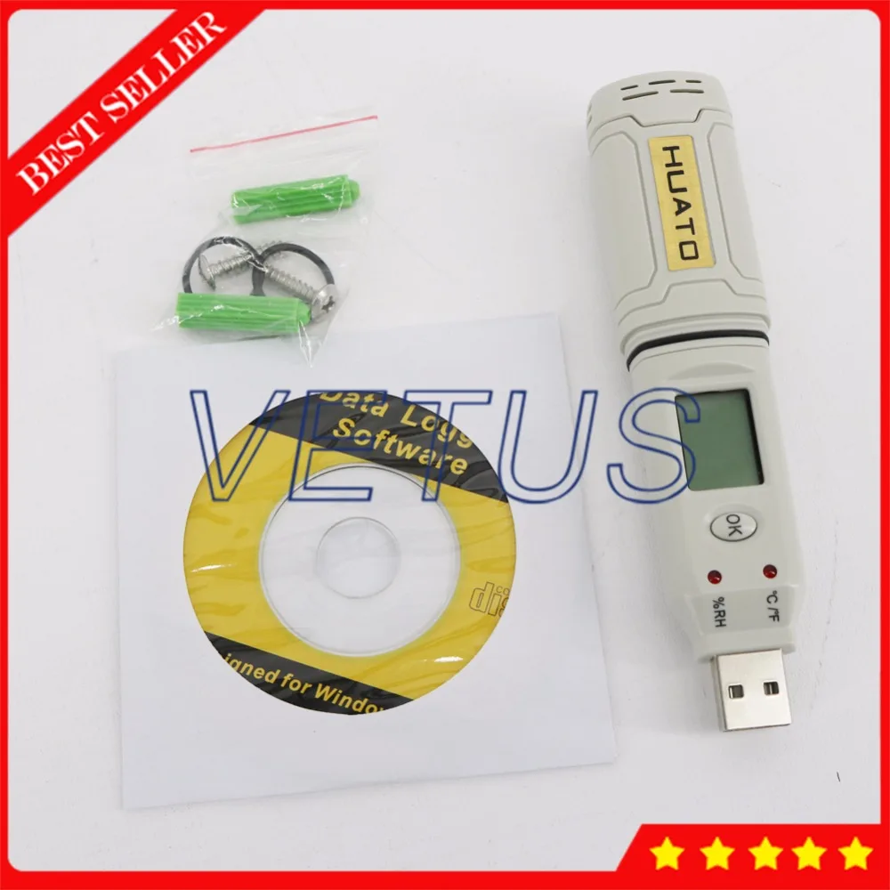 

HE173 USB Temperature Humidity Data Logger with Thermometer Hygrometer Handheld Pen Type Recorder 4,3000 Datalogger C F Switch