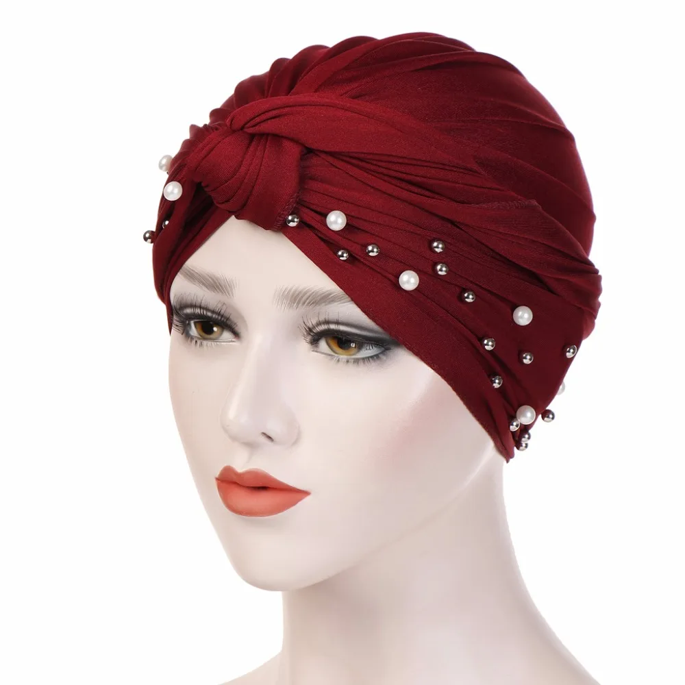 

Magic Muslim Women Turban Hats Indian Cap Headwrap Warm Ear Solid Color Stretchy Soft Beanies Hat Bandana For Lady