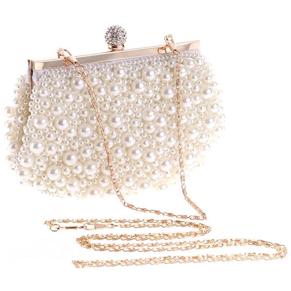 

AUAU-Evening Wedding Clutch Handbag Pearl Bag Dress Dinner Bag Small Purse Bridesmaid Handbag White