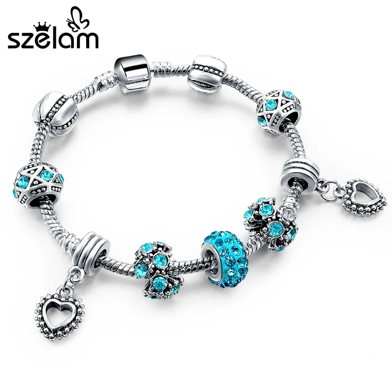 

Szelam Low Gift Heart Charm Bracelets & Bangels Blue Crystal Shamballa Beads Silver Bracelet Design Jewelry Sbr150314