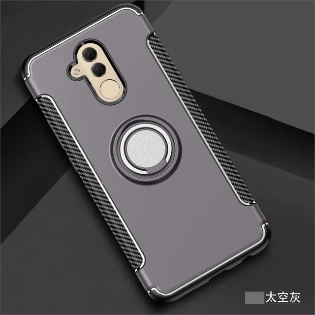 gray Huawei mate 20 Lite чехол Роскошный прозрачный PC+ углеродное волокно защитное кольцо магнетизм телефон оболочка для mate 20 Lite Caque - Цвет: gray