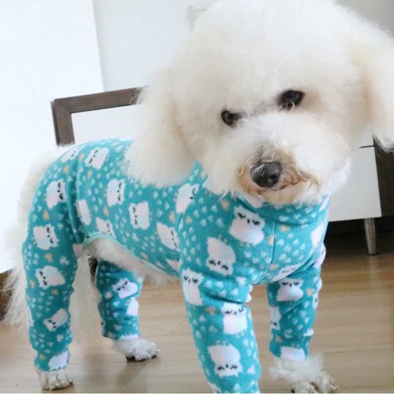 Комбинезон для собаки щенка флисовая ткань с принтом одежда маленьких собак