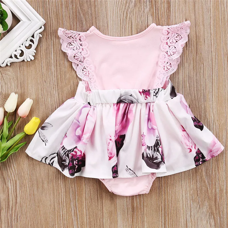 Кружевное платье с цветочным рисунком для маленьких девочек новорожденных и