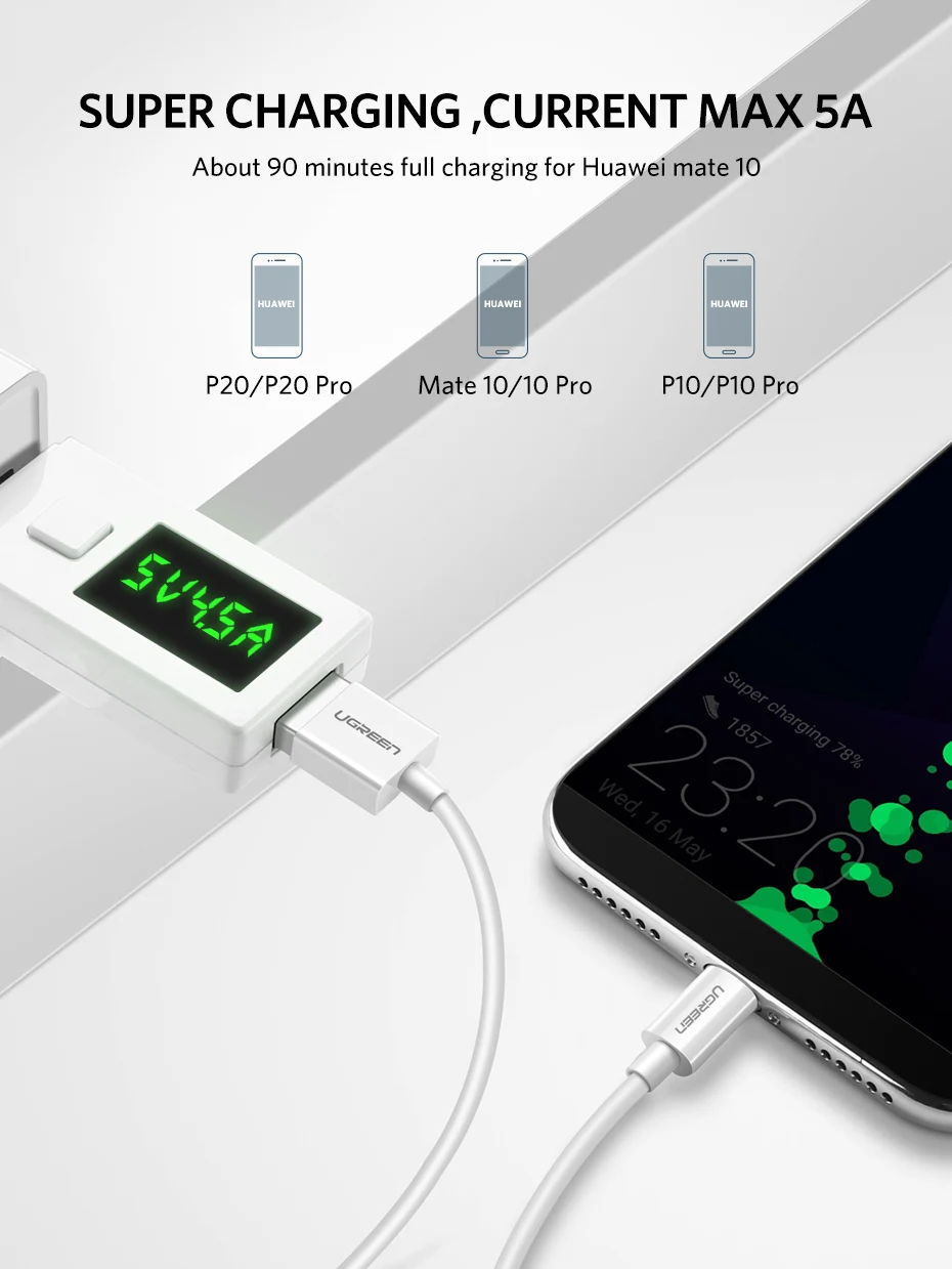 Ugreen 5A usb type-c кабель для быстрой зарядки samsung s8 s9 huawei P20 lite P30 mate 20 pro xiaomi 9 Зарядное устройство usb c кабель короткий 2 м