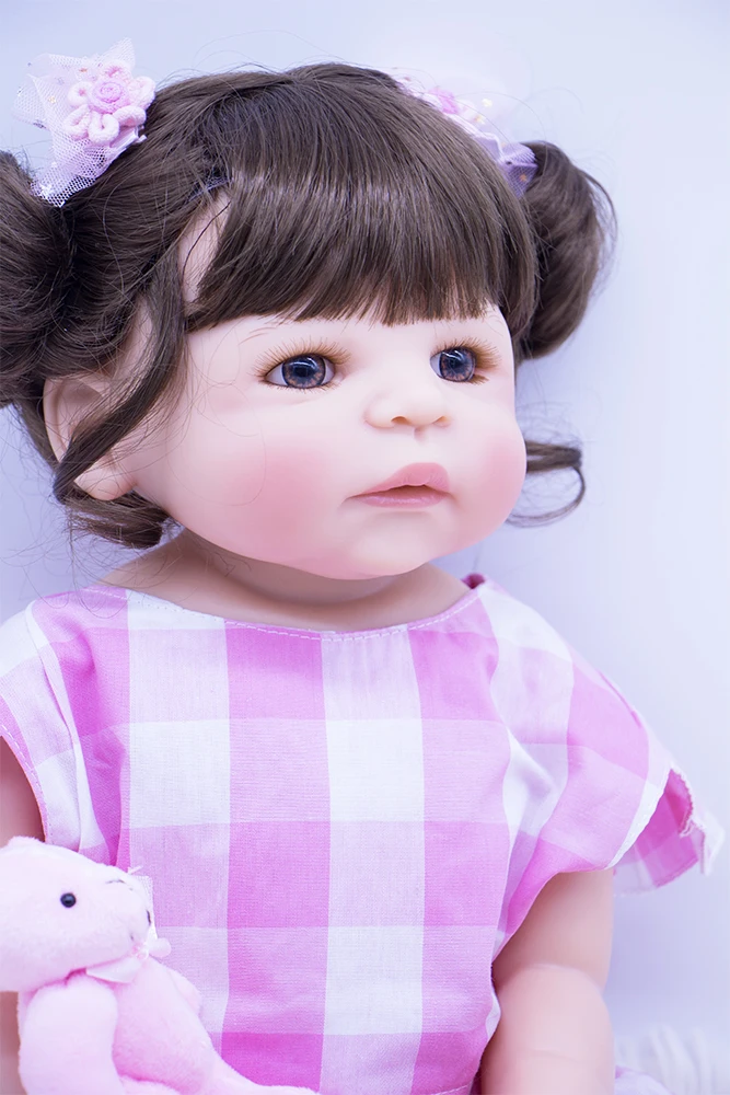 Силиконовая кукла Bebe из коричневого волоса для новорожденных 55 см виниловая