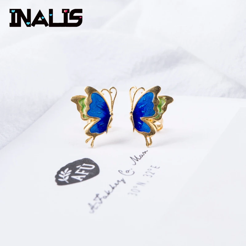 INALIS милые серьги гвоздики Cloisonne Стерлинговое Серебро 925 пробы в форме бабочки