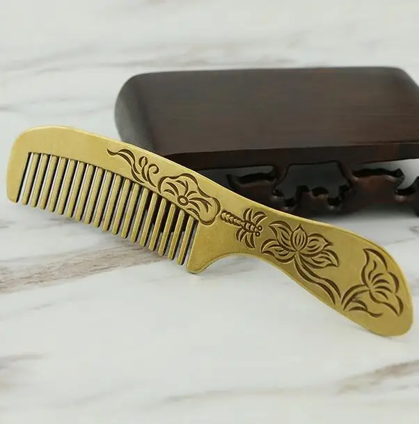 Литая под давлением медная ретро расческа из чистой латуни с тиснением и цветком