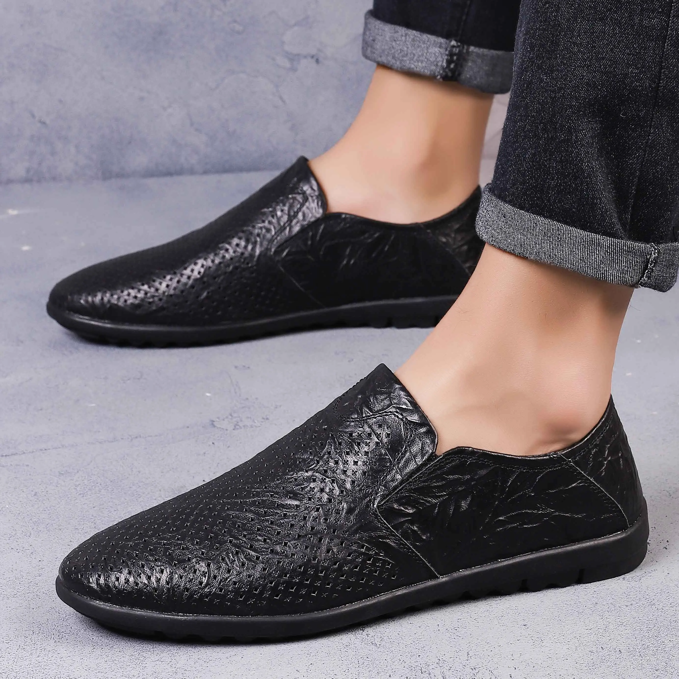 Men casual Shoes outdoor Comfortable leather driving loafer fashion moccasins Male Flat Sneakers men big size 47 L5 | Обувь