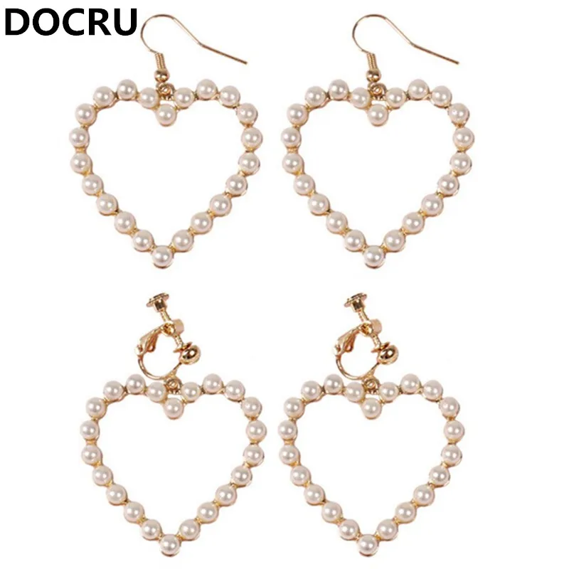 free shipping fashion women New Jewelry wholesale Pearl hollow peach heart earrings for | Украшения и аксессуары