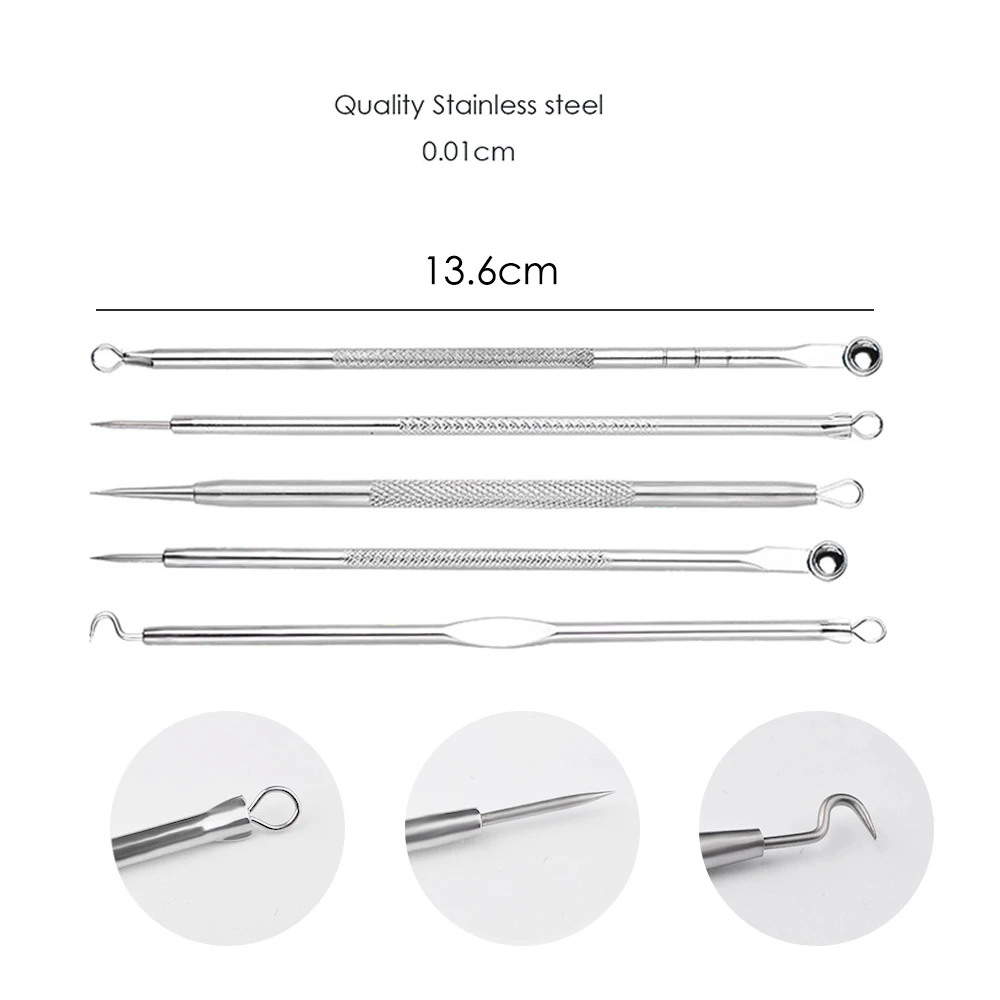 5 шт./лот экстрактор чёрных точек игл для удаления акне прыщей на лице набор