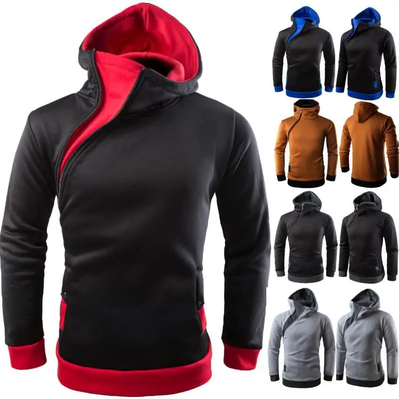 Брендовая Толстовка 2018 с косой молнией однотонные толстовки для мужчин модный