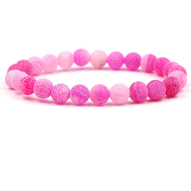 Pink Красочные из натуральной кожи Состаренный камень браслет 8mm Rock DIY Эфирное Для женщин мужские ювелирные изделия браслеты подарок - Окраска металла: Pink