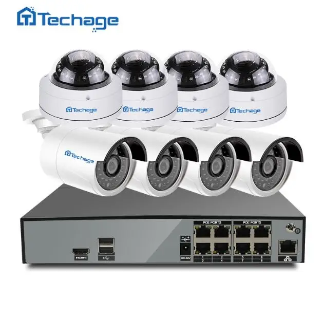 Techage 8ch 48 В PoE NVR комплект видеонаблюдения Системы удаленного просмотра |