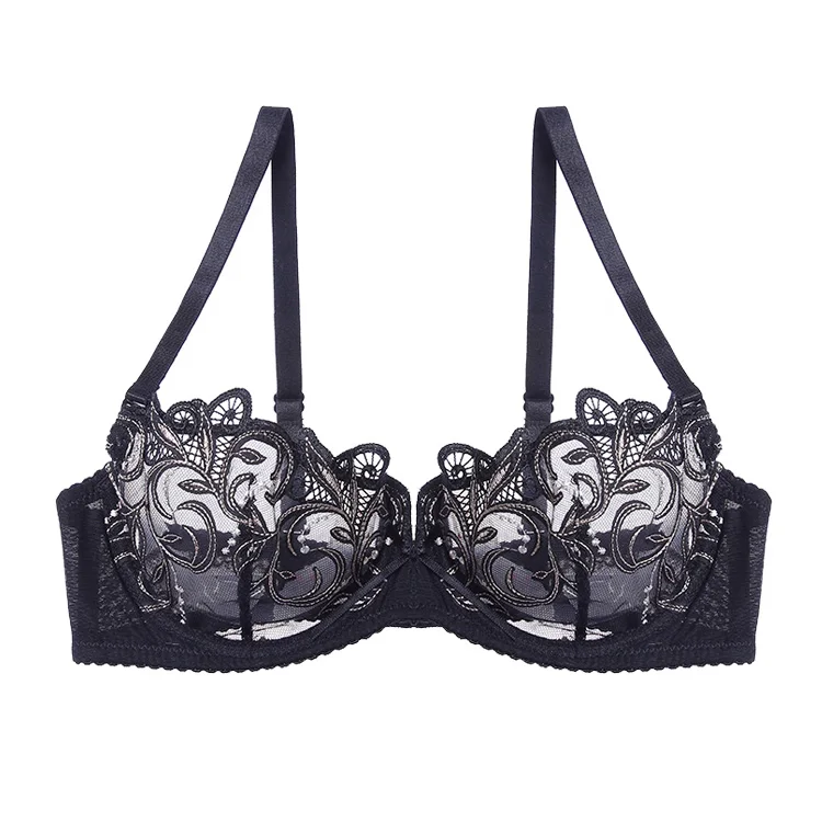 BLACK 2 Lilymoda, женский сексуальный ультратонкий прозрачный бюстгальтер без подкладки, эротический, балконет, ДЕМИ, кружевной, с вышивкой, бюстгальтер, женское нижнее белье, нижнее белье - Цвет: BLACK 2