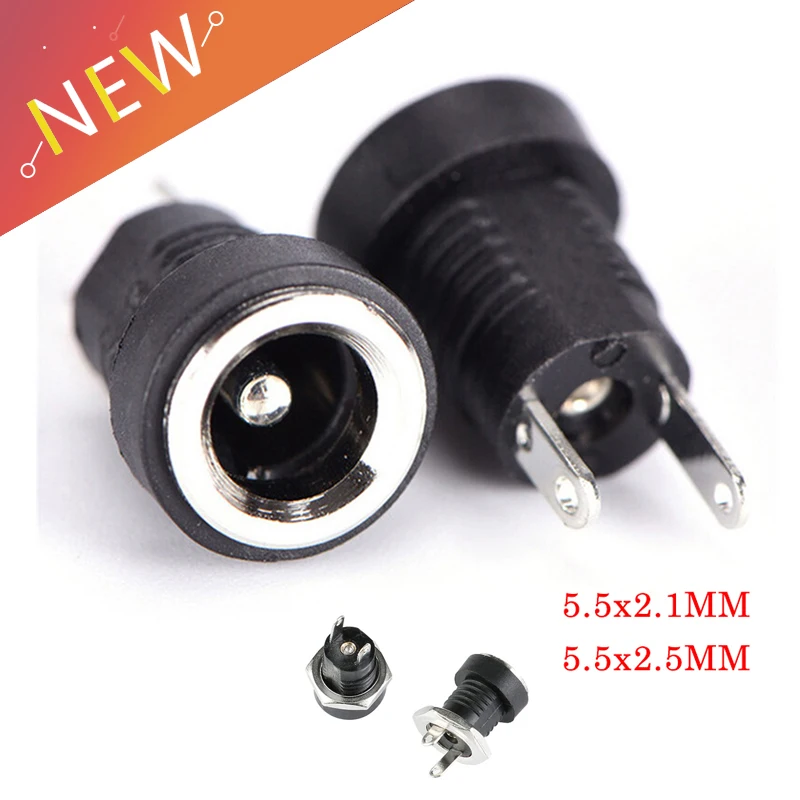 

5/10Pcs 5A 30v For DC Power Supply Jack Socket Female Panel Mount Connector 5.5mm 2.1mm Plug Adapter 2 Terminal Types 5.5x2.1