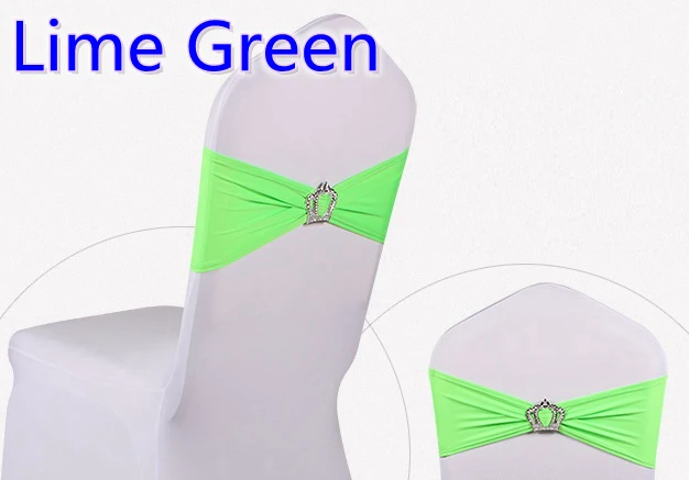 

Lime Green Colour Spandex Chair Sashes Wedding Chair Sash With Crown Buckles Lycra Stretch Wedding Chair Sash Party Hotel Show