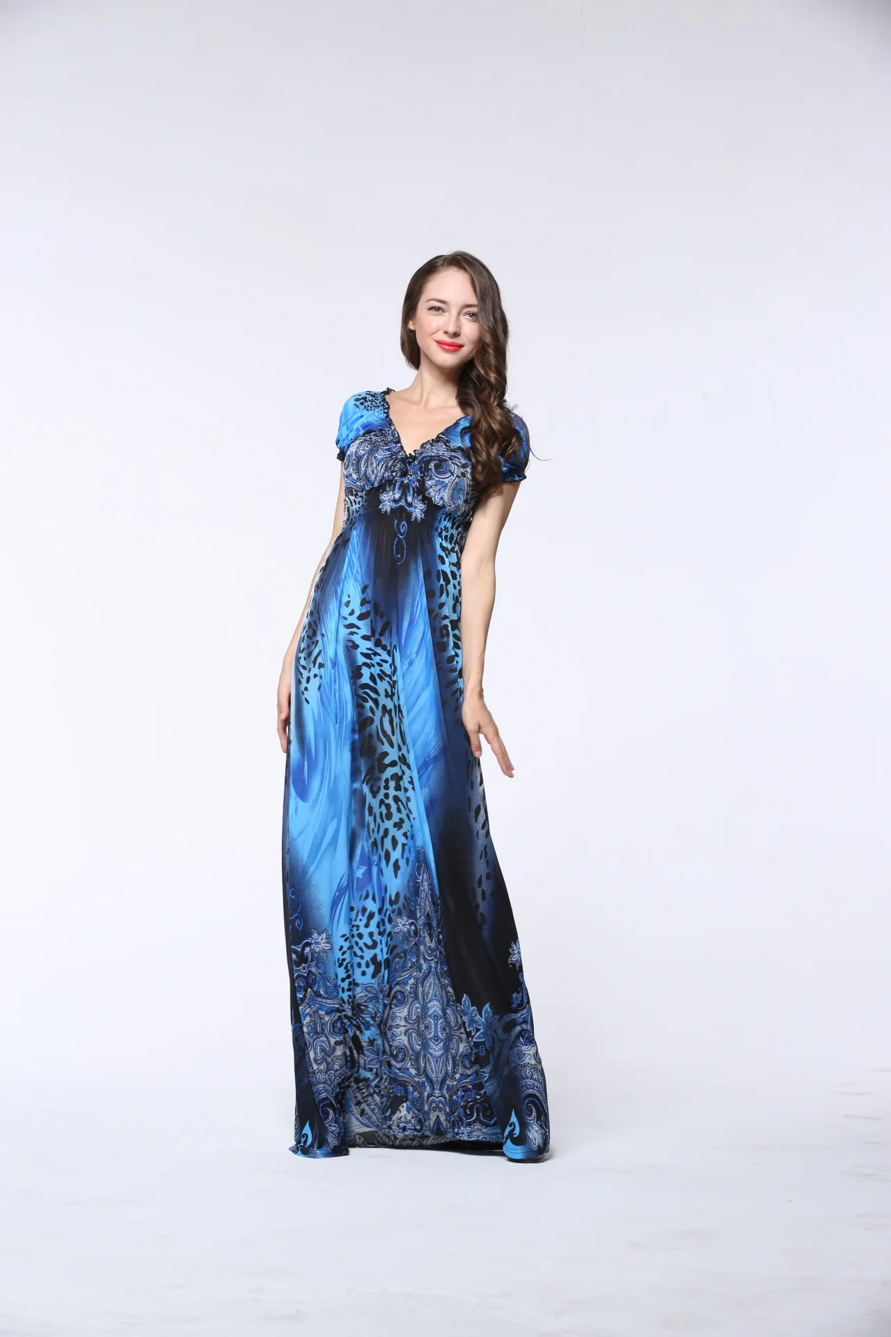 

L-6XL Print V-Neck beach dress large size women summer long maxi dress big size ice silk elegant plus size bohemian dress 2019