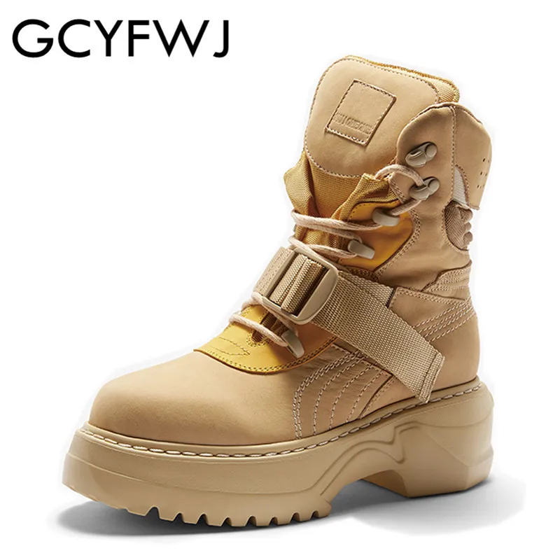 GCYFWJ Women Boots Luxury Brand Shoes Woman Street Fashion Round Toe Platform Lace Up Knight Ankl le Boots Ladies Autumn XF360