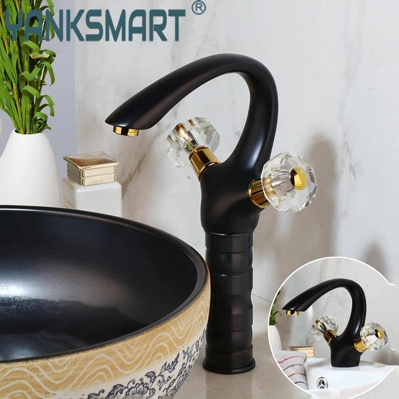 YANKSMART матовый черный Ванная комната кран с двумя ручками для раковины на бортике