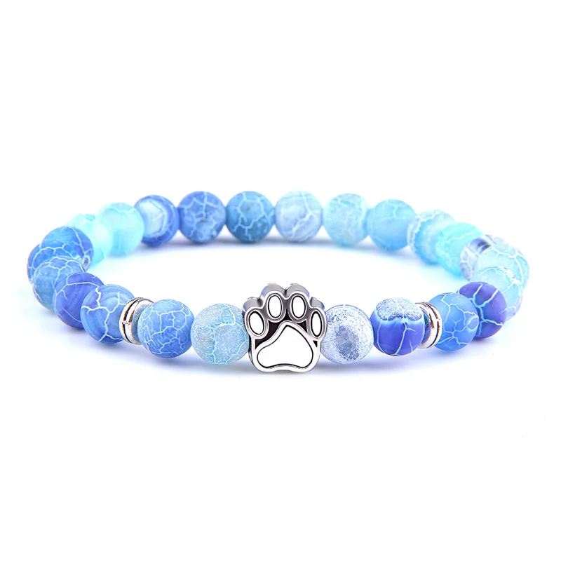 Vinswet Natural Beads Bracelet Men Dog Claw Weather Agates Women Couple Bangles Round Bead Charm Pulseira Mujer | Украшения и