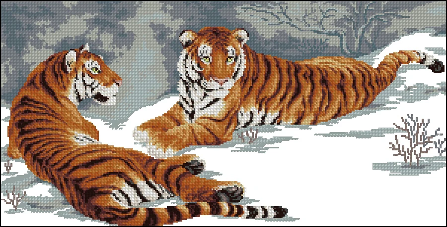 

FREE delivery hot selling Top Quality counted cross stitch kit the two tigers snow tiger