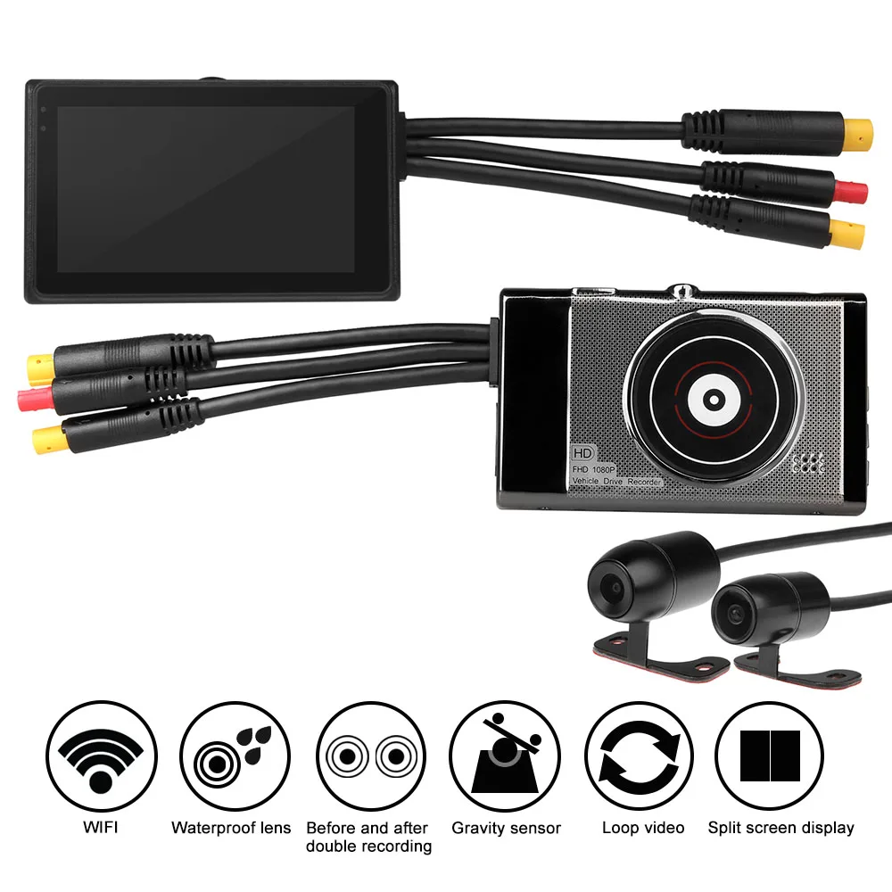 Fodsports 3 дюймов повышен T2 Wi-Fi Видеорегистраторы для мотоциклов 1080P видео Регистраторы Водонепроницаемый Камера с проводным контроллером Dash Cam