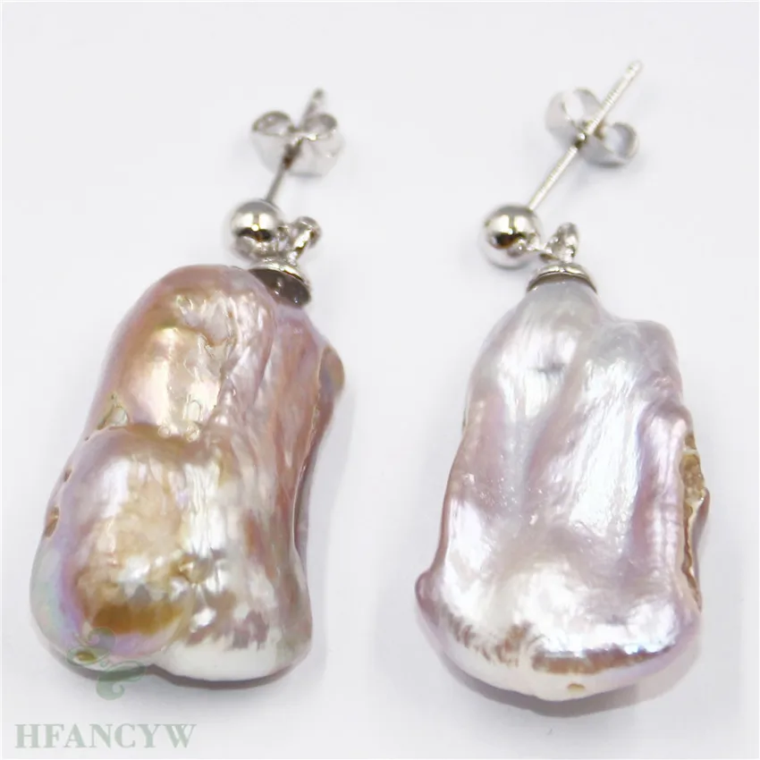 12-17 мм фиолетовые серьги с барочным жемчугом Серебряный крюк культивированные