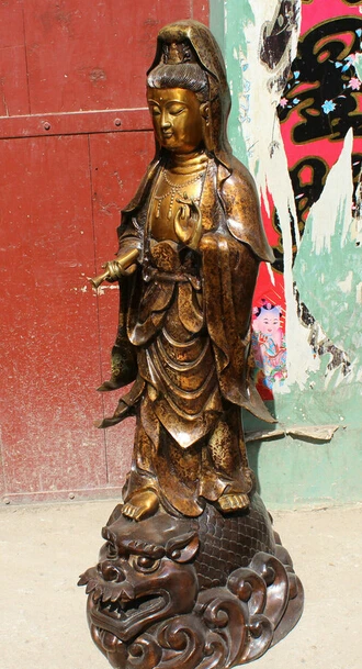 wholesale factory 40&quot Chinese Buddhism Bronze Kwan-yin Guan Yin Goddess Vase Dragon Fish Statue | Дом и сад