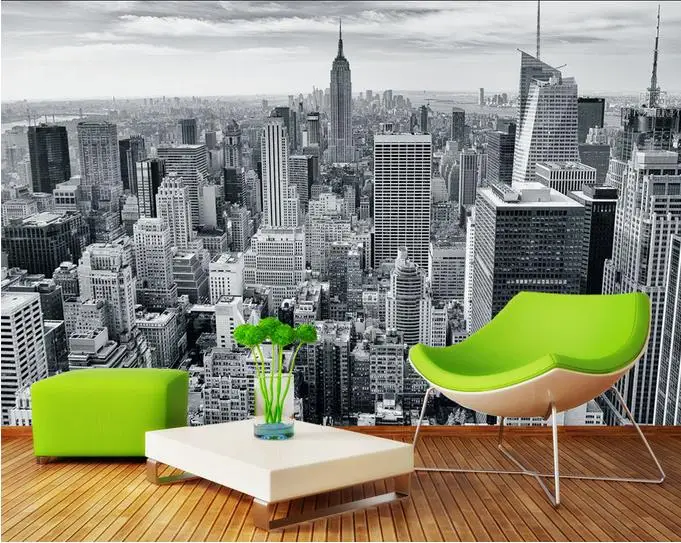 Пользовательские 3d фото обои гостиной черно белые пейзажи городской пейзаж