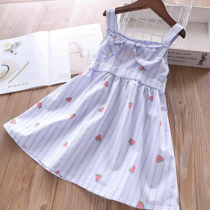 Everweekend Girls Plaid Striped Bow Straps Dress Print Strawberry Watermelon Summer Holiday Clothes Candy Color Sweet Kids | Детская