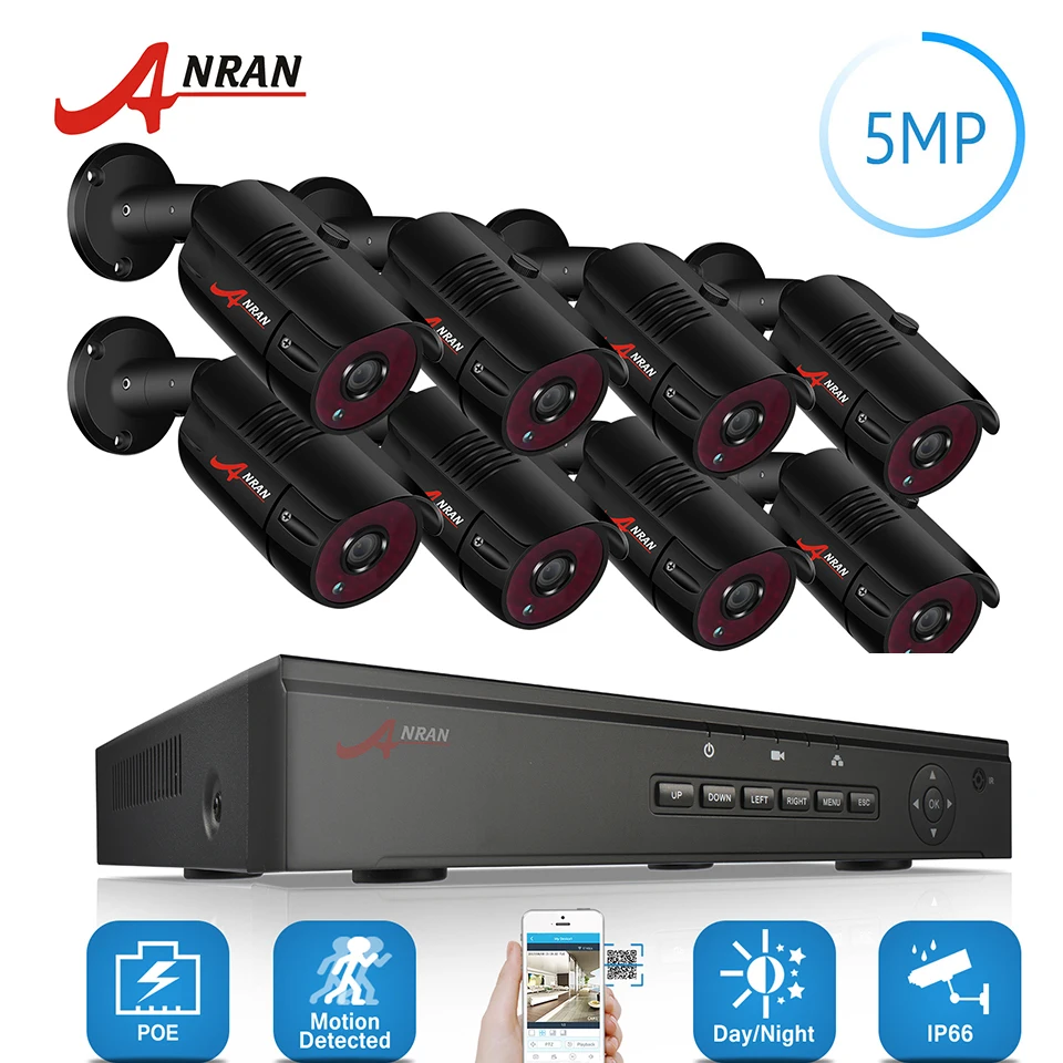 ANRAN CCTV H.265 NVR 8CH POE 5.0MP 1920P 36 IR дневная и Ночная наружная Пуля безопасности HD IP камера