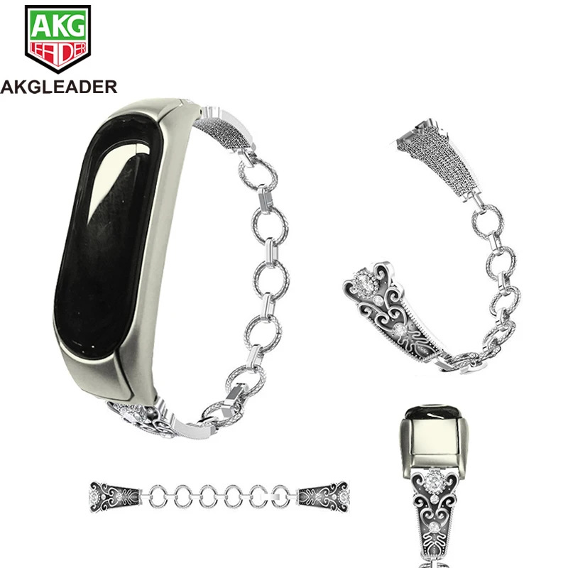 AKGLEADER For Xiaomi Miband 5 6 7 NFC Watch Strap Metal Band Bracelet For Mi Band 3 Strap Crystal Diamond Correas de reloj