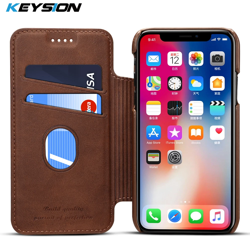Чехол-книжка KEYSION для телефона IPhone X 8 7 6 Plus, кожаный роскошный чехол-портмоне с отделением для карт, задняя крышка для iPhone 7 Plus 6s 8 8 Plus